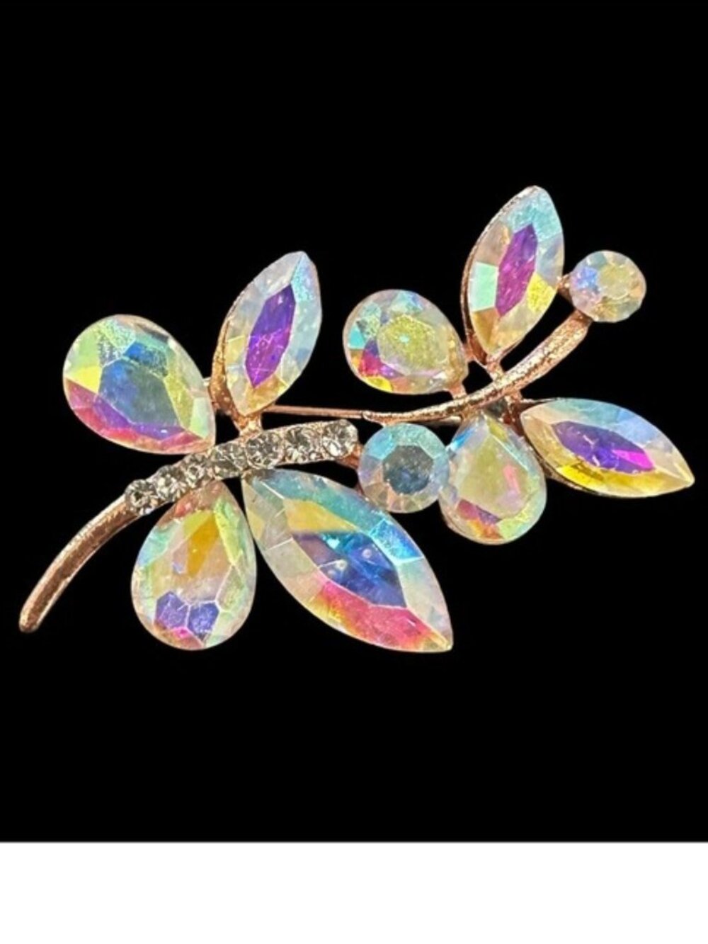 AB Rhinestone Brooch Rose Gold Tone Crystal Inlay Butterfly Dragonfly